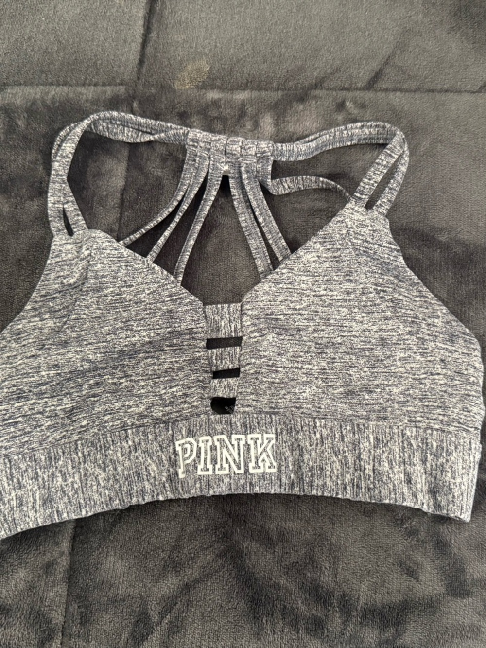 PINK Victoria's Secret Heather Gray Strappy Sports Bralette